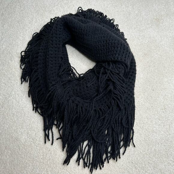 Black Infinity Scarf with Fringe Detail - Picture 1 of 4